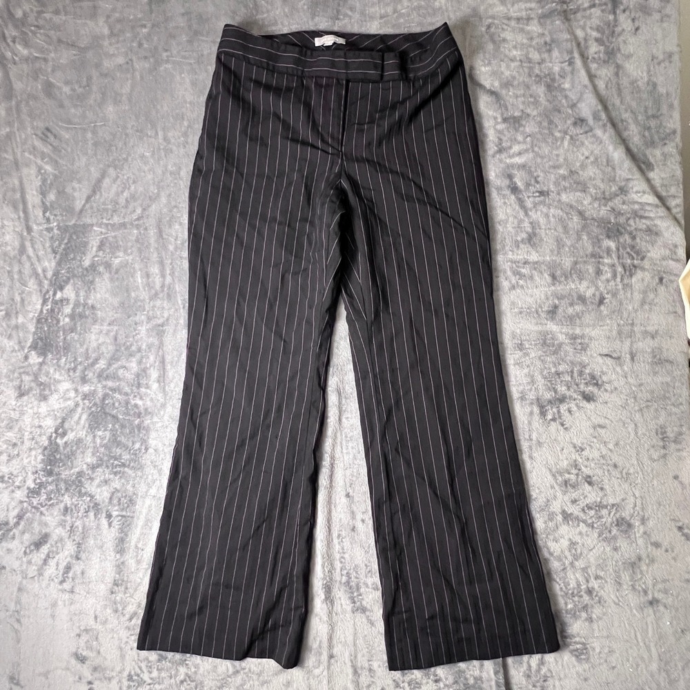 Ann Taylor Womens Pinstripe Wool Blend Wide Leg Dress Pants Black Pink Size 10
